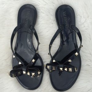 Valentino Rockstud Black Jelly Thong Flat Sandals